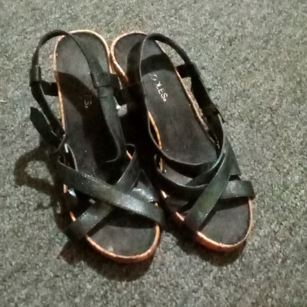 Black leather open toed sandal